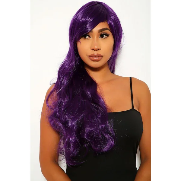 Purple Wavy Bangs Long Costume Wig