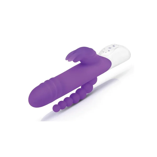 Rabbit Essential Silicone Rechargeable Double Penetration Rabbit Vibrator – Purple