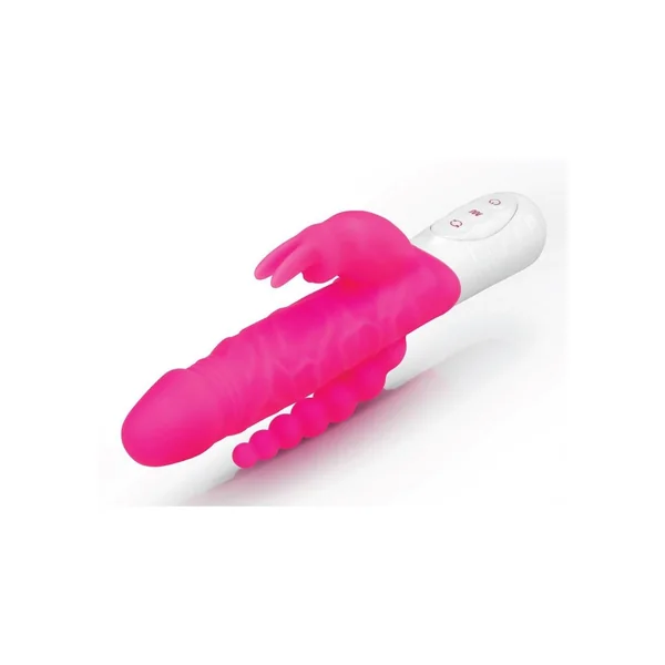Rabbit Essentials Silicone Rechargeable Slim Realistic Double Penetration Rabbit Vibrator – Hot Pink