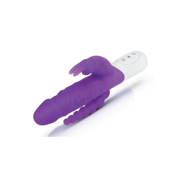 Rabbit Essentials Silicone Rechargeable Slim Realistic Double Penetration Rabbit Vibrator – Purple
