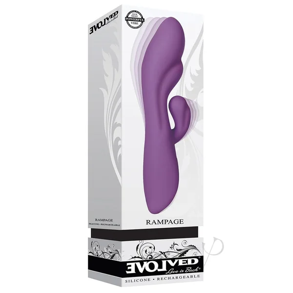 Rampage Rechargeable Silicone Vibrator with Clit Stimulator - Purple