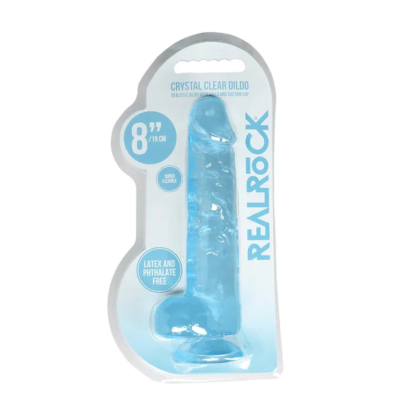 RealRock Crystal Clear 8in Dildo with Balls and Suction Cup