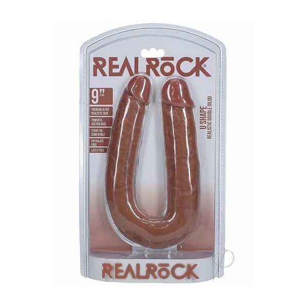 RealRock Ultra Realistic Skin U Shaped Double Dildo 9in - Caramel