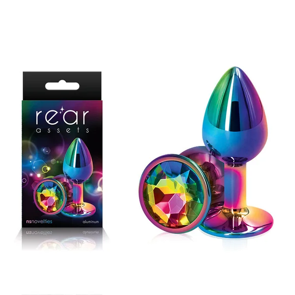 Rear Assets Multi Small Metal Butt Plug 6.9cm with Rainbow Gem Base