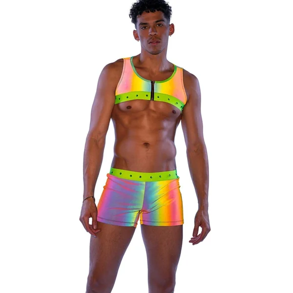 Reflective Cropped Top with Zipper Closure & Stud Detail