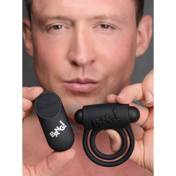 Remote Control 28X Vibrating Cock Ring and Bullet – Black