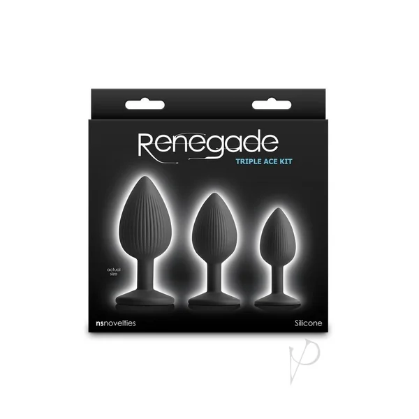 Renegade Triple Ace Silicone Anal Plugs Kit (3pc Set) - Black