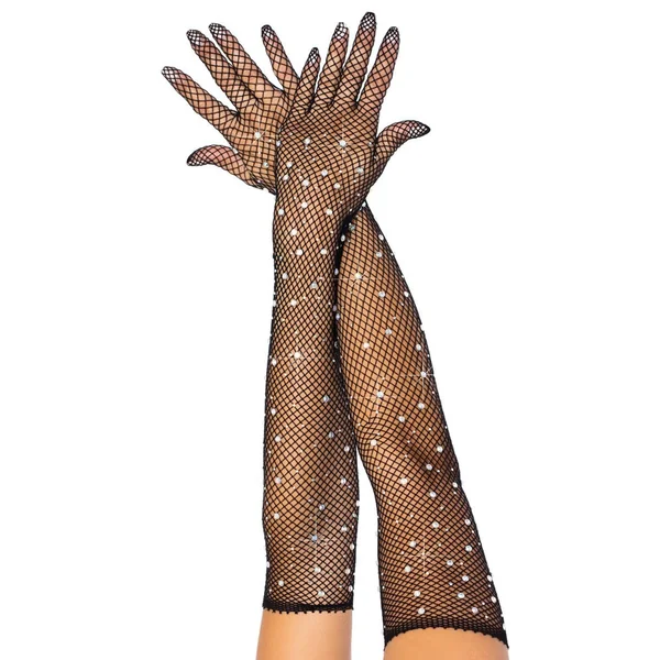 Rhinestone Fishnet Long Gloves