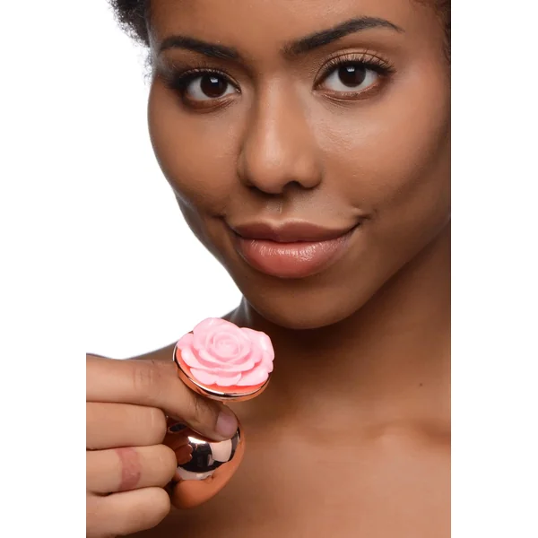 Rose Gold Anal Plug with Pink Flower - Large