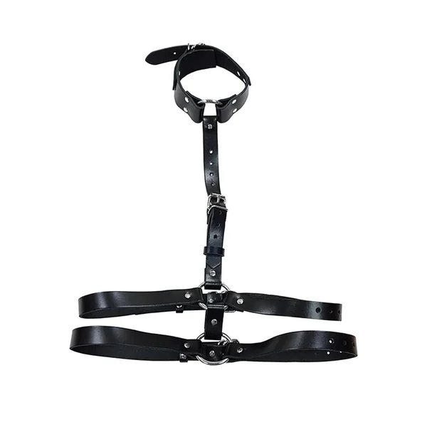 Rouge Female Leather Adjustable Body Harness with Choker
