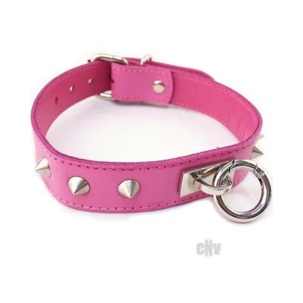 Rouge Leather O-Ring Studded Collar O/S