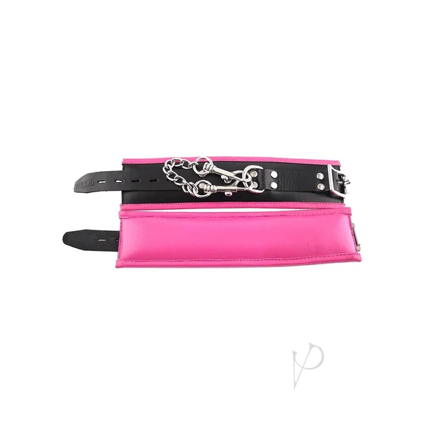 Rouge Padded Leather Adjustable Wrist Cuffs - Black and Pink