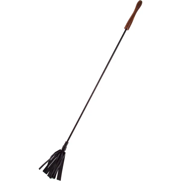Rouge Wooden Handle Leather Riding Crop Black