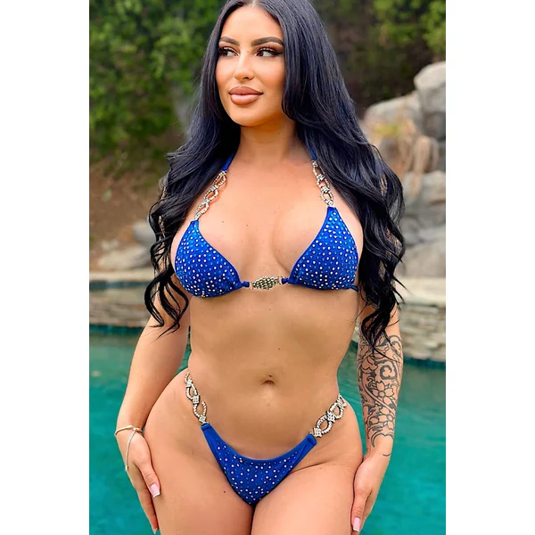 Royal Blue Silver Rhinestone Accent Sexy Two Piece Swimsuit