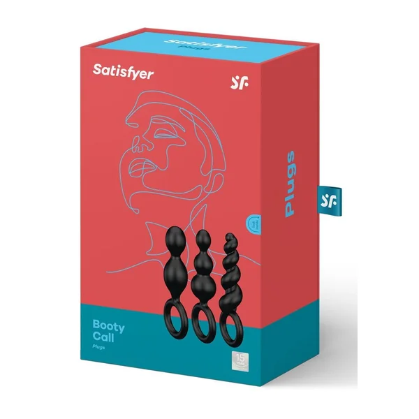 Satisfyer Booty Call Silicone Textured Anal Plugs Black 3 Each