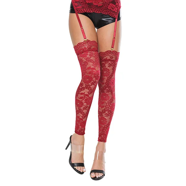 Scallop Stretch Lace Footless Stockings Ruby O/S