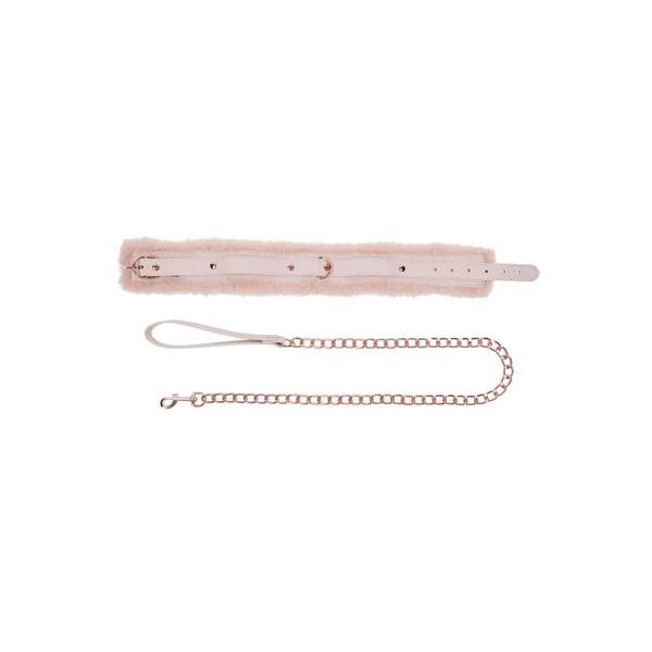 Sex and Mischief Peaches n CreaMe Fur Collar andamp; Leash – Ivory/Rose Gold