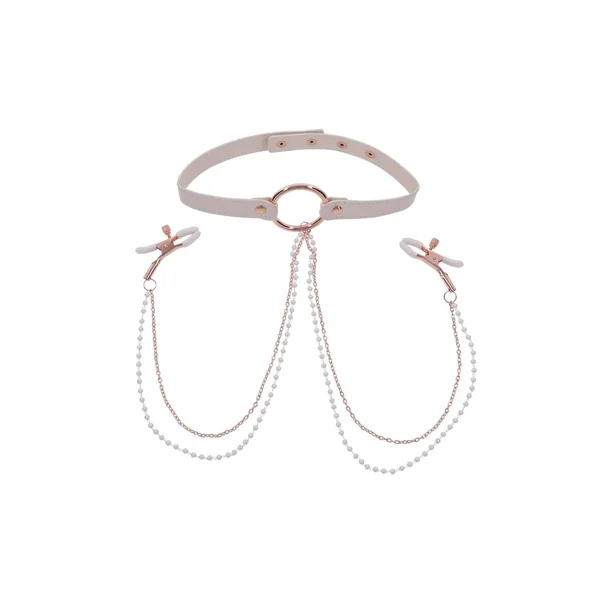Sex and Miscielf Peaches `n CreaMe Collar with Nipple Clamps – Ivory/Rose Gold