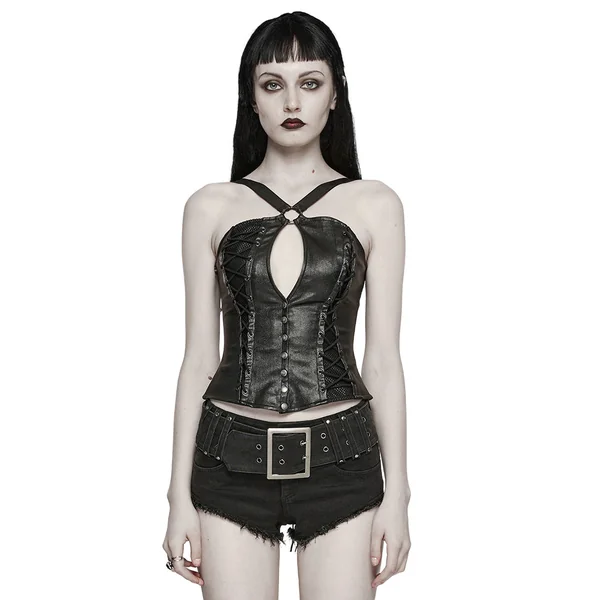 Sexy Leatherette Asymmetrical Corset Top