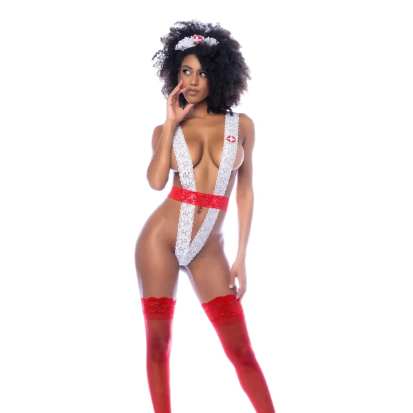 Sexy Nurse Costume Bodysuit Teddy Belt and Hat