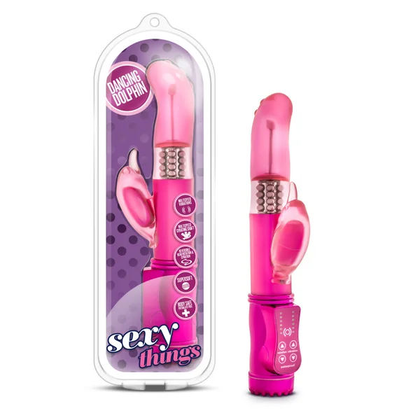 Sexy Things By Blush® | Dancing Dolphin Curved Fuchsia 8.75-Inch Rabbit Vibrator