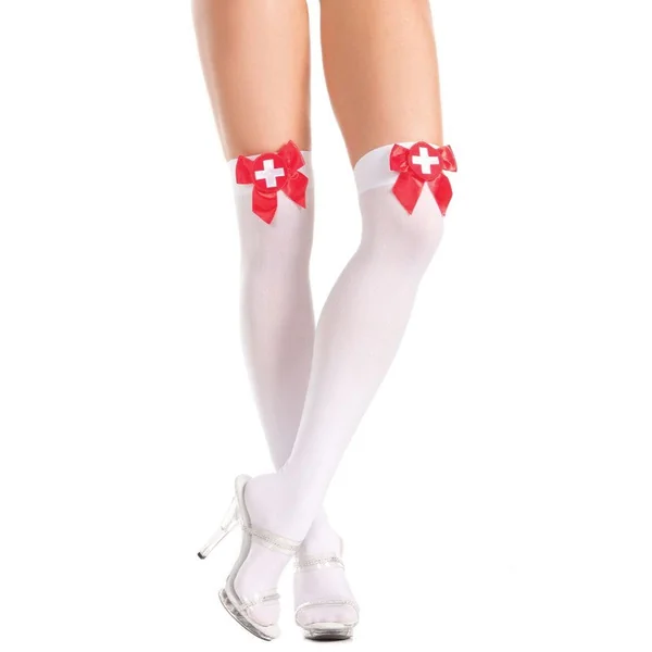 Sheer Thigh Highs With Satin Ribbon