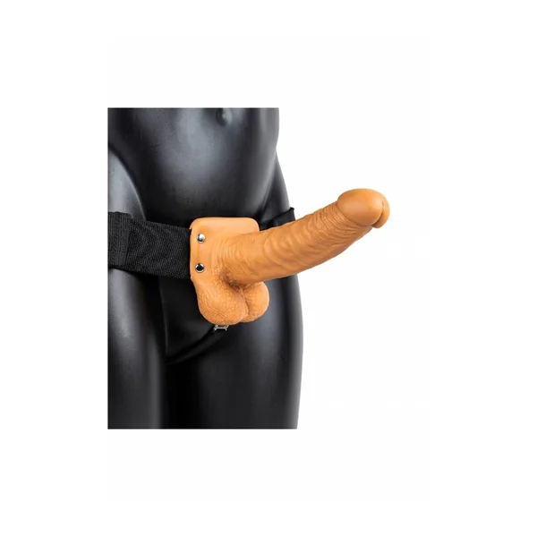 Shots Toys - RealRock - Hollow Strap-On with Balls - 7 inch - Tan