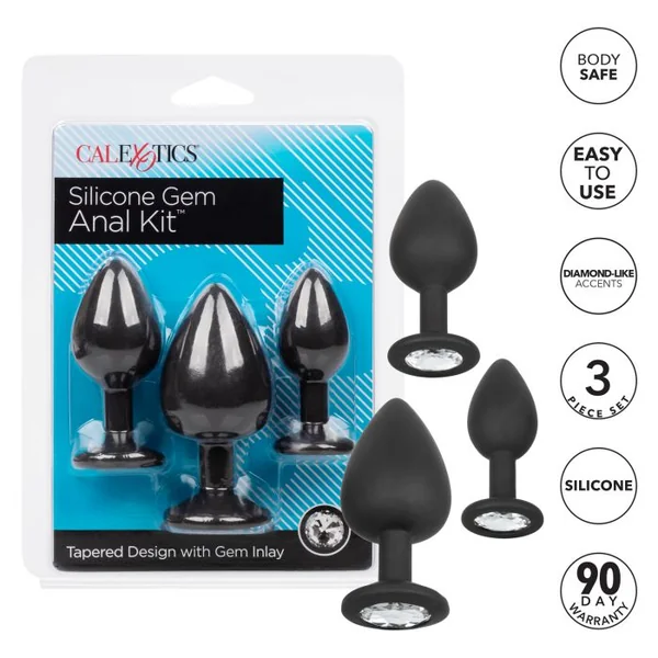 Silicone Gem Jeweled Butt Plugs Anal Kit Black California Exotic