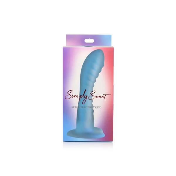 Simply Sweet Ribbed 7 in. Silicone Dildo Blue