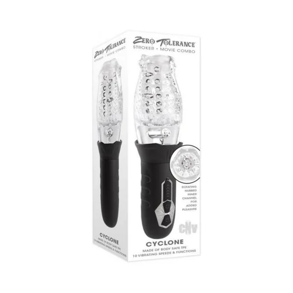 Sleeves: Zero Tolerance Cyclone Rechargeable Vibrating Spinning Stroker Black Clear