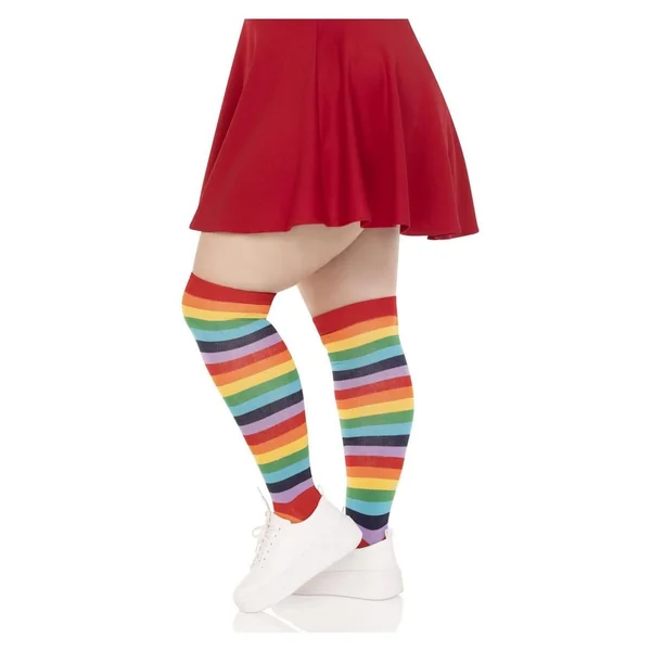 Spandex Acrylic Rainbow Striped Thigh Highs – 1X-2X – Multicolor