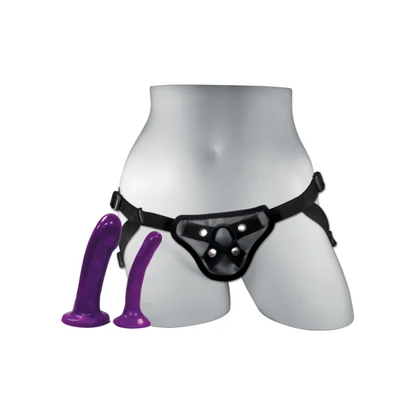 Sportsheets Anal Explorer Strap-On Harness Kit with 2 Silicone Dildos – Black/Purple