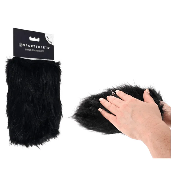 Sportsheets Bondage Gear Saffron Spiked Sensory Play Mitts Faux Fur Sex Ticklers – Black