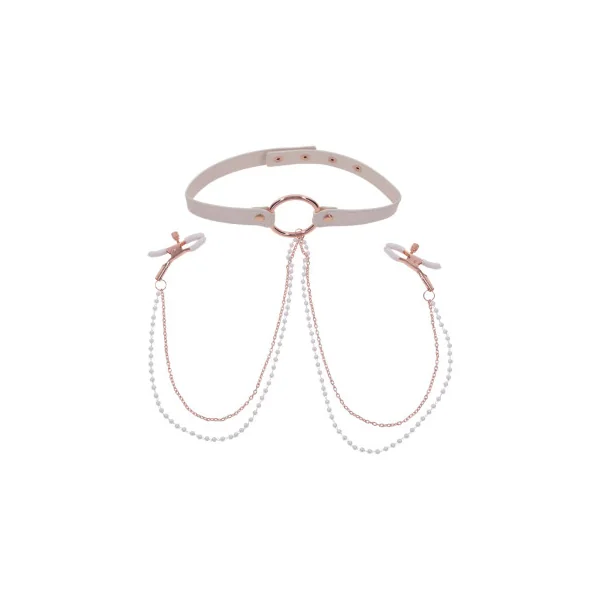 Sportsheets Sex & Mischief Peaches 'n CreaMe Collar with Nipple Clamps