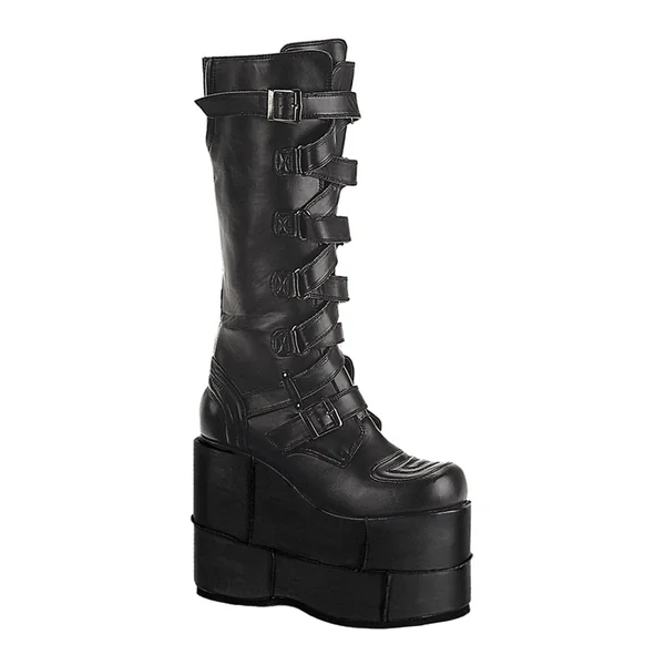 STACK-308 Black Vegan Leather Knee Boot