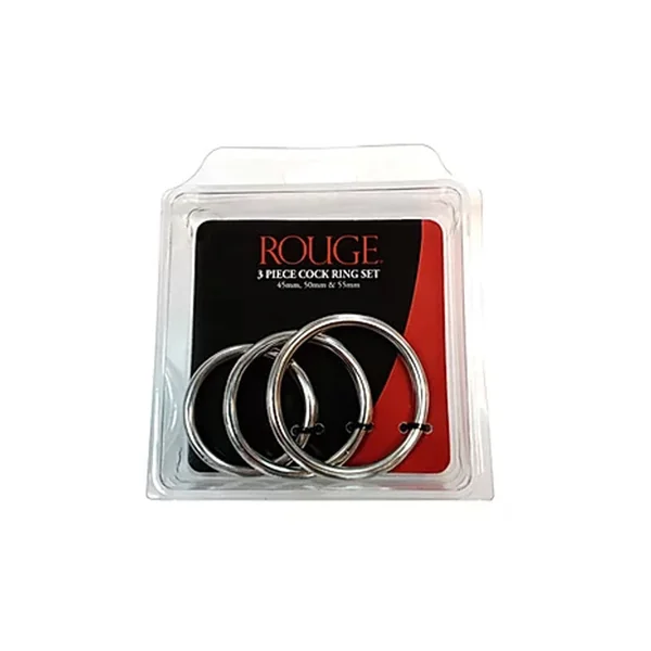 Stainless Steel Stainless Steel 3 Piece Cock Ring Set (55mm/50mm/45mm) - in Clamshell