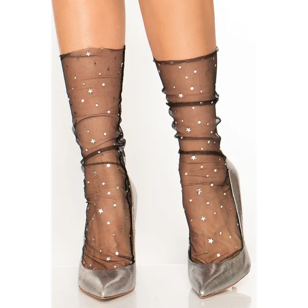 Stars & Moons Embellished Sheer Tulle Anklet Socks