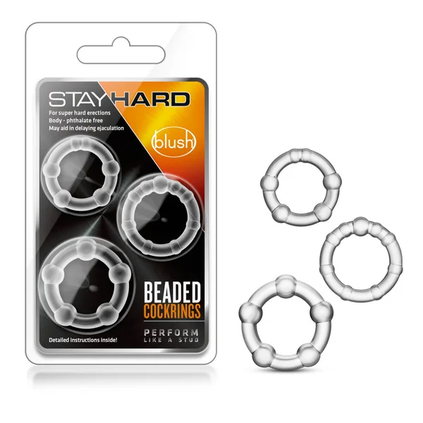 Stay Hard By Blush® | Clear Beaded Penis Rings (3-Sizes)