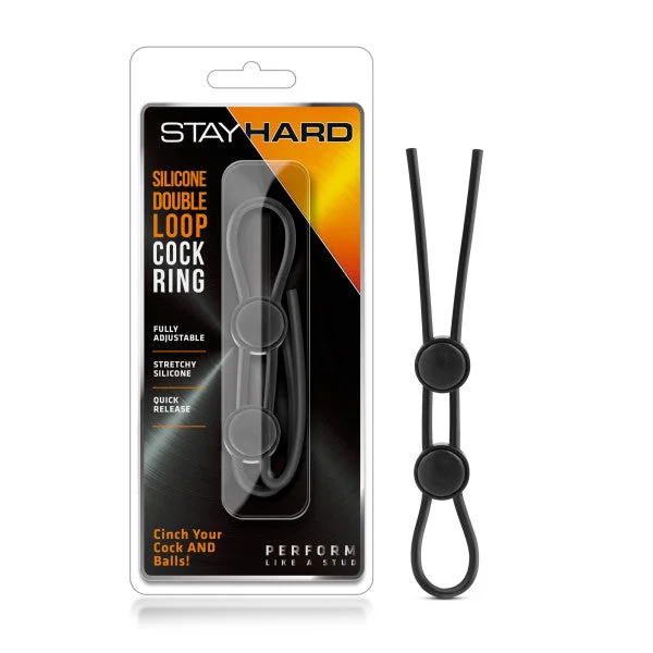 Stay Hard Silicone Double Loop Cock Ring in Black