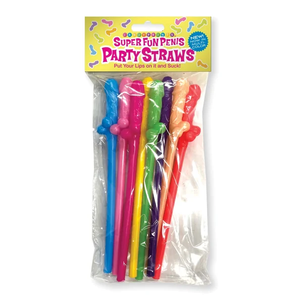 Super Fun Penis Multicolor Party Straws - Pack of 8