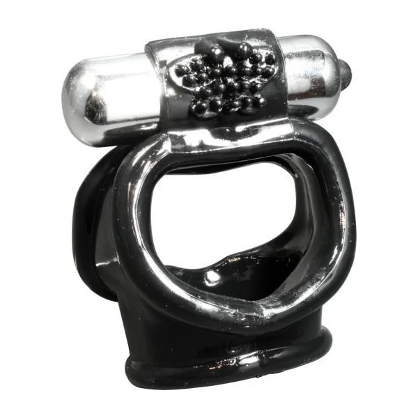Super Stud Cock And Ball Sling W/Vibrating Bullet -Black
