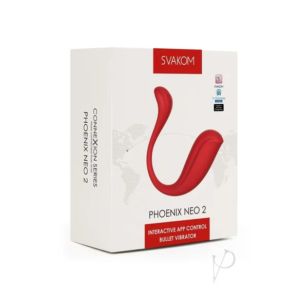 Svakom Phoenix Neo 2 Interactive Rechargeable Silicone Bullet Vibrator with Remote Control - Red