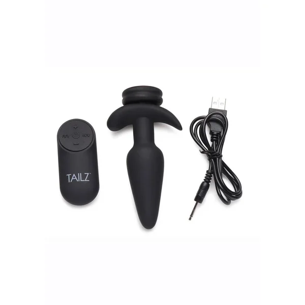 Tailz Snap-On 10X Rechargeable Silicone Anal Plug with Remote Control – Small – Black/Pink