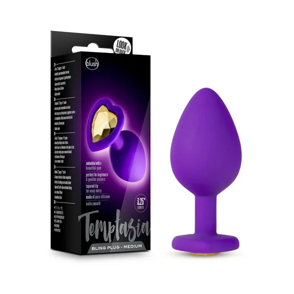 Temptasia Bling Anal Plug with Heart-Shaped Gem Base Medium Purple