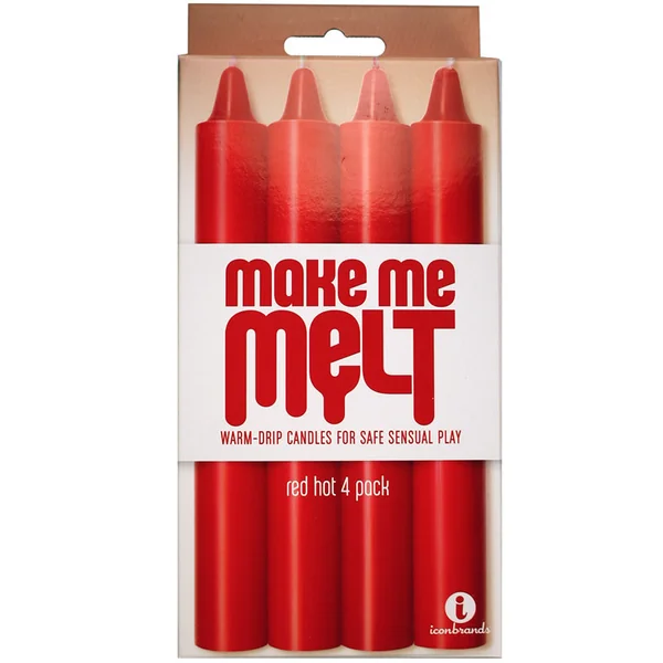 The 9''s, Make Me Melt Sensual Warm-Drip Candles, 4 Pack, Red Hot