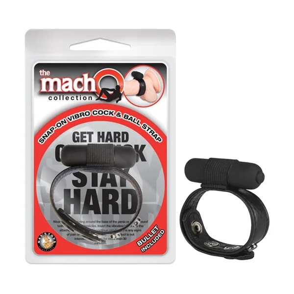 The Macho Collection Snap-on Vibro Cock and Ball Strap - Black