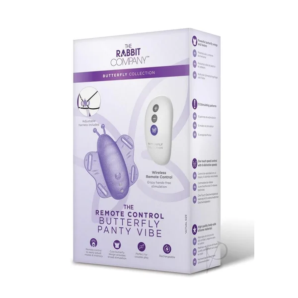 The Rabbit Company Butterfly Silicone Rechargeable Panty Vibe with Remote Control - Purple