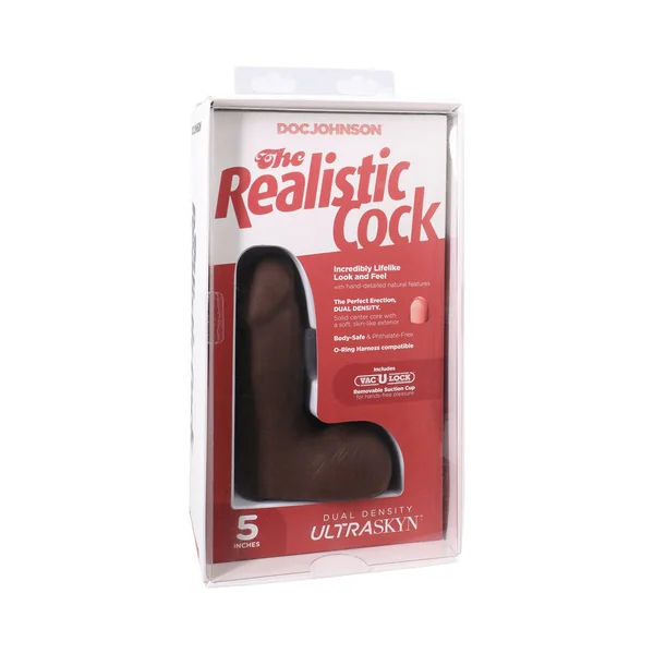The Realistic Cock 5 in. ULTRASKYN Vac-U-Lock Dildo with Balls Chocolate