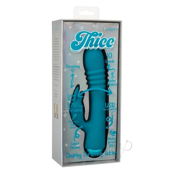 Thicc Chubby Thrusting Tickler Rechargeable Silicone Rabbit Vibrator- Blue