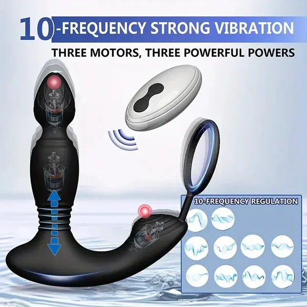 Thrusting 3 Motors Remote Control Telescopic With 10 Modes Anal Plug